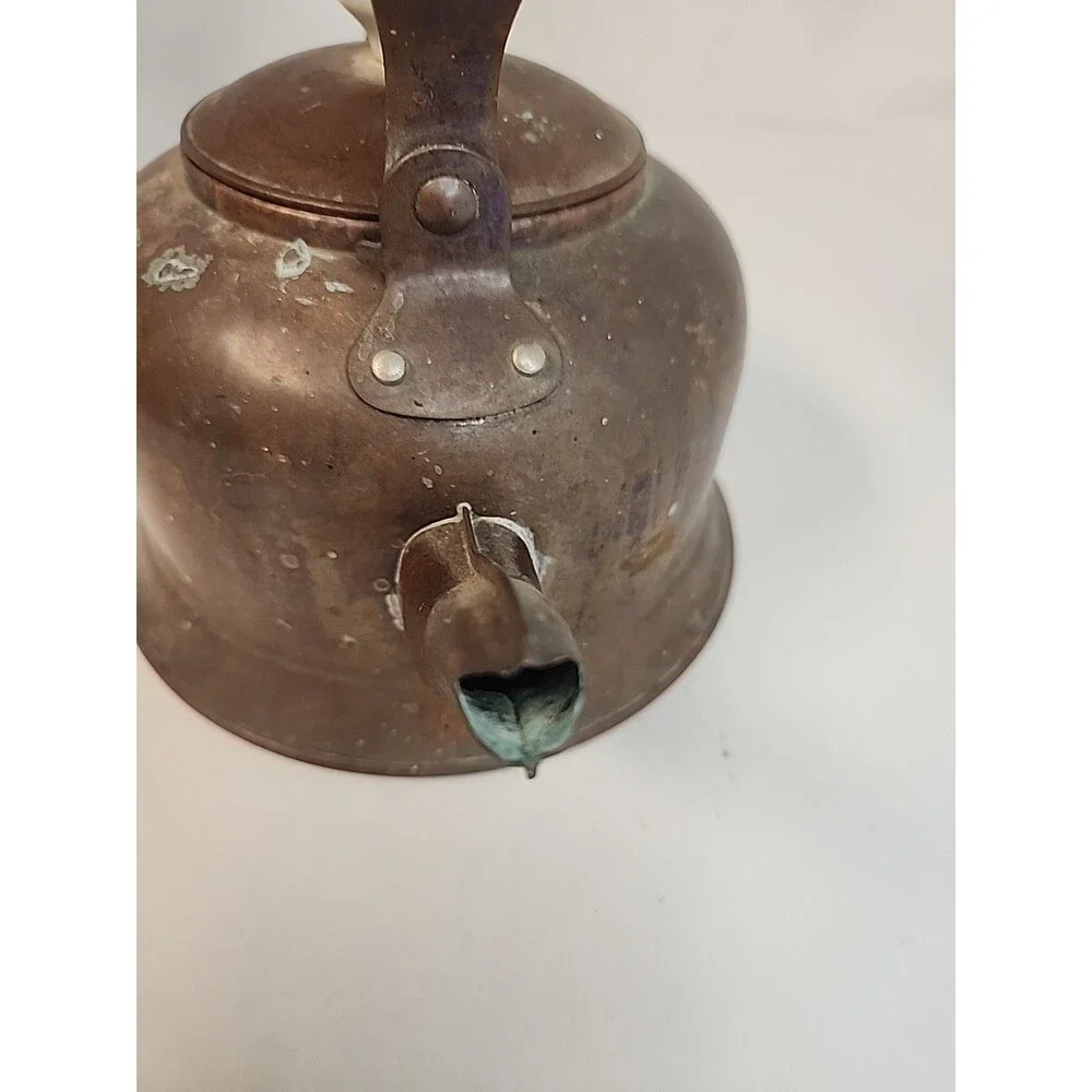 Copper Tea Kettle with Delft Blue Ceramic Handle & Knob Kitchen Farmhouse Pot